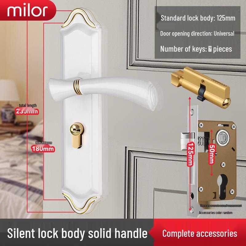 Universal Interior Door Lock Set: Silent Three-Piece Black Handle for Bedroom or Old Door Replacement