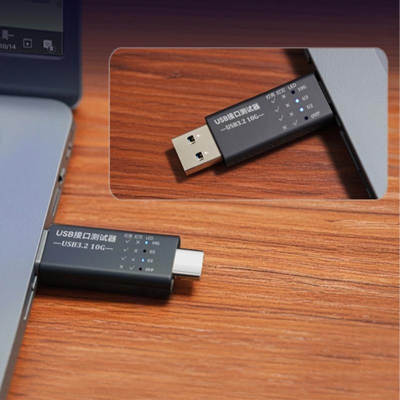 USB C to USB 3.2 Type A Interfaces Tester Detectors with LED Display for Fast Charging and Data Transfer Up to 10Gbps