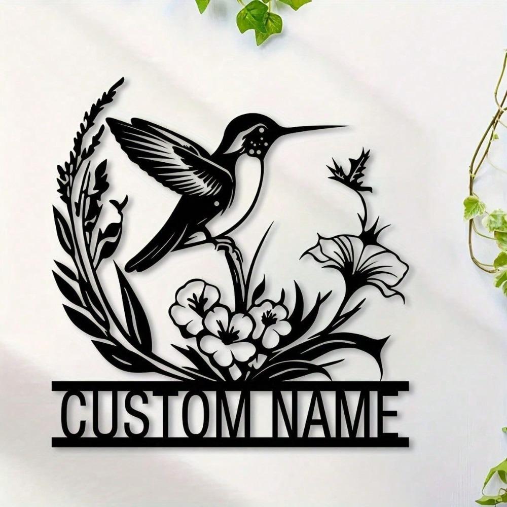 Custom Metal Bird Flower Wall Art, Rustic Farmhouse Decor for Porch Patio, Personalized Name Sign Logo Gift