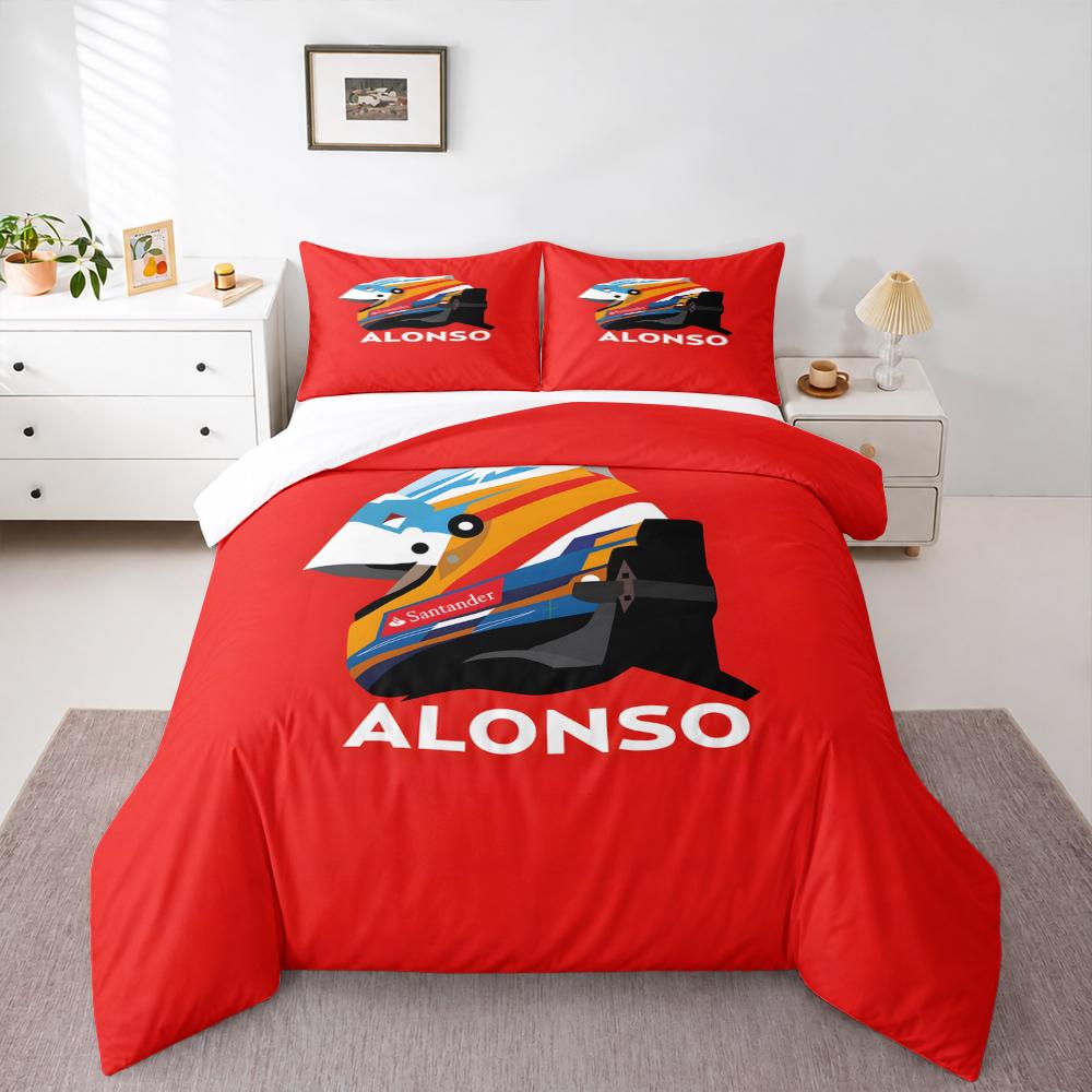 3 Piece Bedding Set Fernando Alonso F1 Helmet Minimalist Vector Santander Red Print Duvet Cover for Men Fan Gift