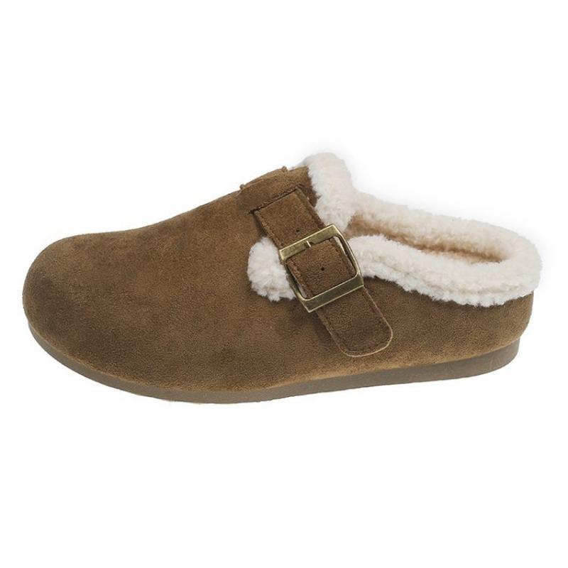 Thick-bottomed Bag Head Tow Women's New Winter Fashion Versatile Velvet Short Boots Warm Fluffy Bread Cotton Tow