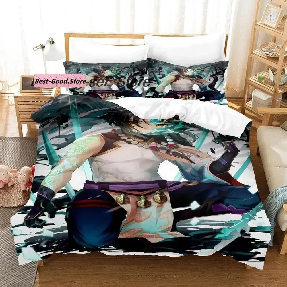 Game Genshin Impact Xiao Genshin Impact Bedding Set Duvet Cover Sheet Printed Pillowcase Full Queen King Size Comforter Bedroom