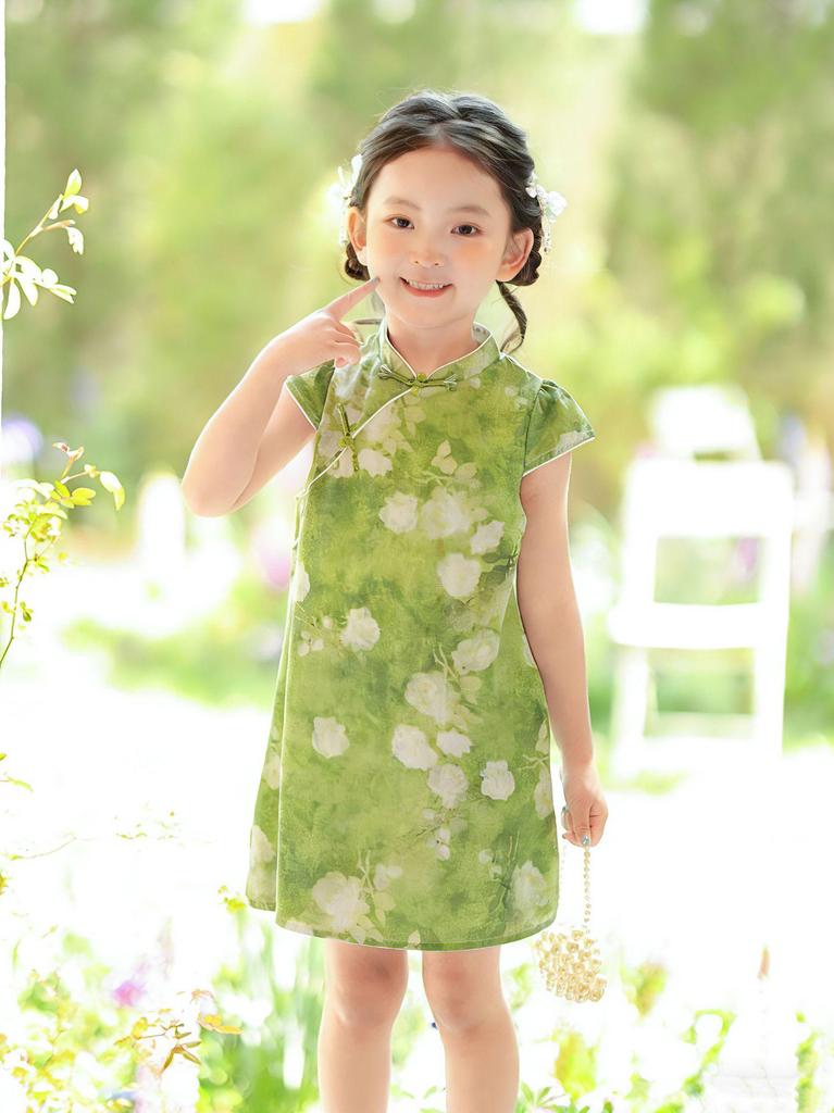 Mädchen Sommer 2026 Cheongsam Kleid - Moderner Chinesischer Stil Prinzessinnenrock für ältere Kinder.