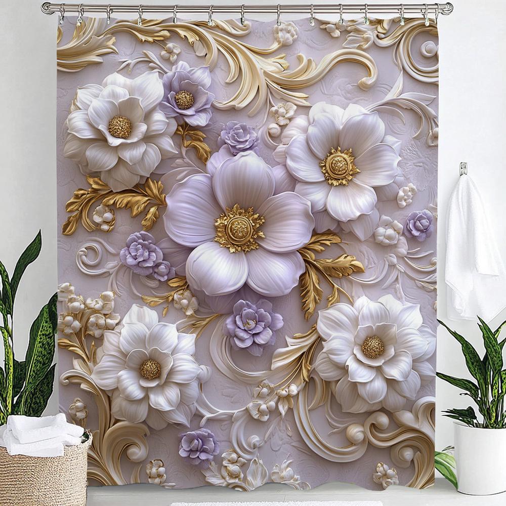 Elegant Purple Floral Shower Curtain: The Luxurious Design, Soft Fabric, Romantic Flowers Bathroom Decorative Shower Curtains