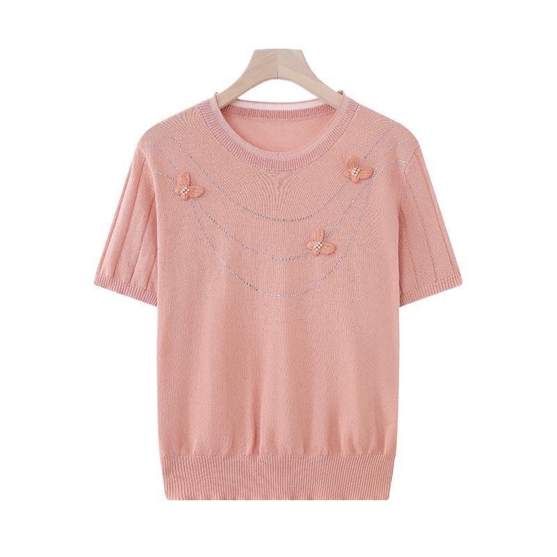 Mother's Day Summer Ice Silk T-shirt for Middle-Aged Women - Short Sleeve, Age-Reducing, Loose Fit