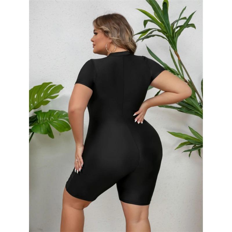 Fat Large Size One Piece Zippered Sports Swimsuit Women's Short Sleeved Surfing Suit Flat Angle Jellyfish Suit Snorkeling Suit