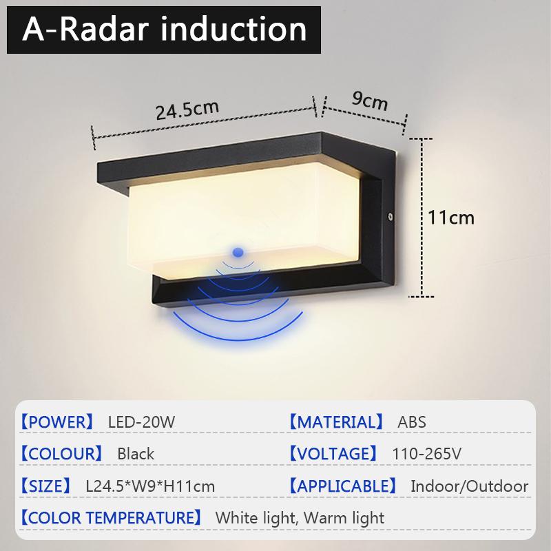 Outdoor Waterproof Wall Light LED 15W Radar Sensing Indoor Bedroom Living Room Outdoor Porch Wall Light Garden Decorative Light