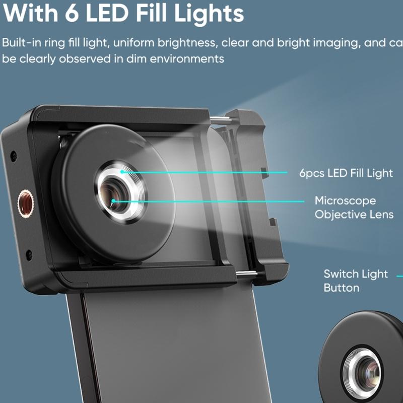 Microscope with LED Fill Lights CPL Filter 100X Digital Microscope Lens Portable Pocket Phone Microscope Lens Attachment