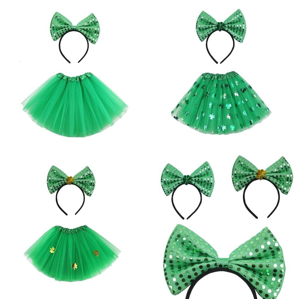St.patrick's Day Lucky Green Clover Sequin Yarn Short Skirt Hoop Festival Adult