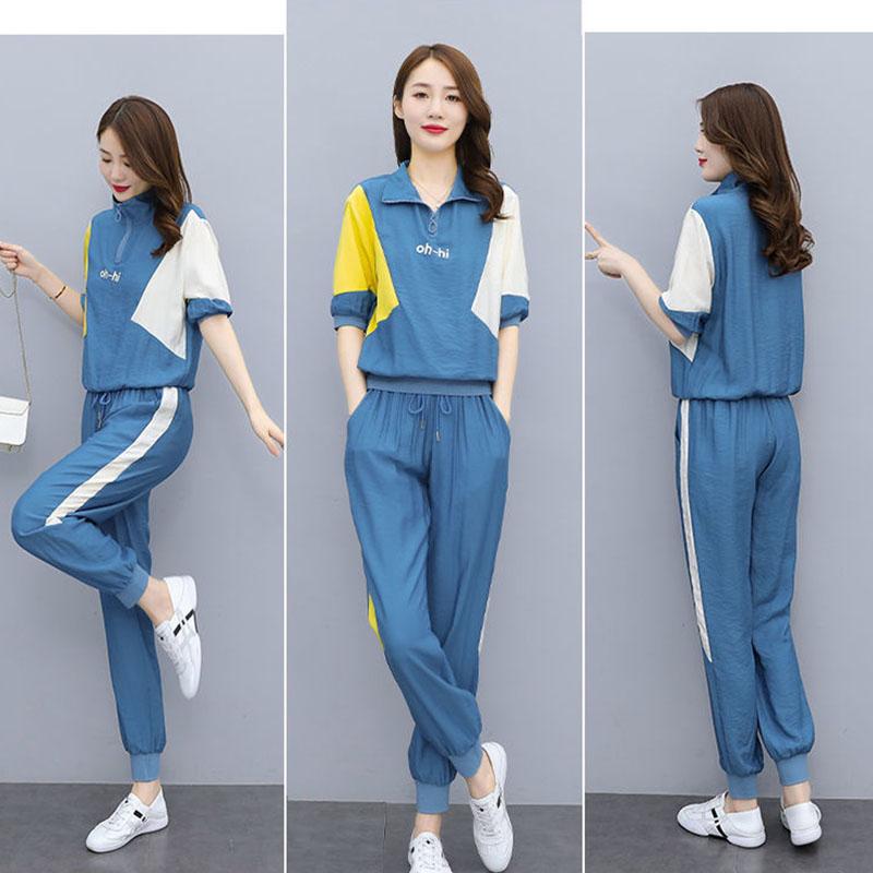 T-skjortedress Dame Sommer Casual Løse Leggings Sportsskjorte Todelt Sett