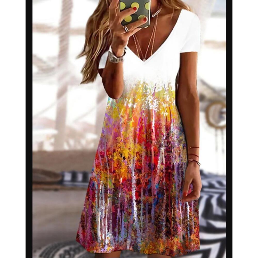 BITCED Women's Fashion Summer Spring Floral Print Short Sleeve V-Neck Casual Dresses