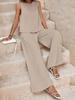 Elegant 2025 Solid Color Crew Neck Tank Top & Wide-Leg Pants Set for Women