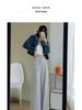 Petite Grey High-Waisted Drapey Pants - Slimming Narrow-to-Wide Leg, Floor-Length, Knitted for Spring/Autumn