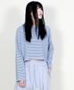 Deumakeu Loose Fit Plain Cropped Long Sleeve T-Shirt Striped Blue