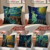Painting Statue Of the Statue of Liberty Pillow Case Comfort Sofa Bed Silky Elegant Invisible Zipper Decorative Cushion Cover