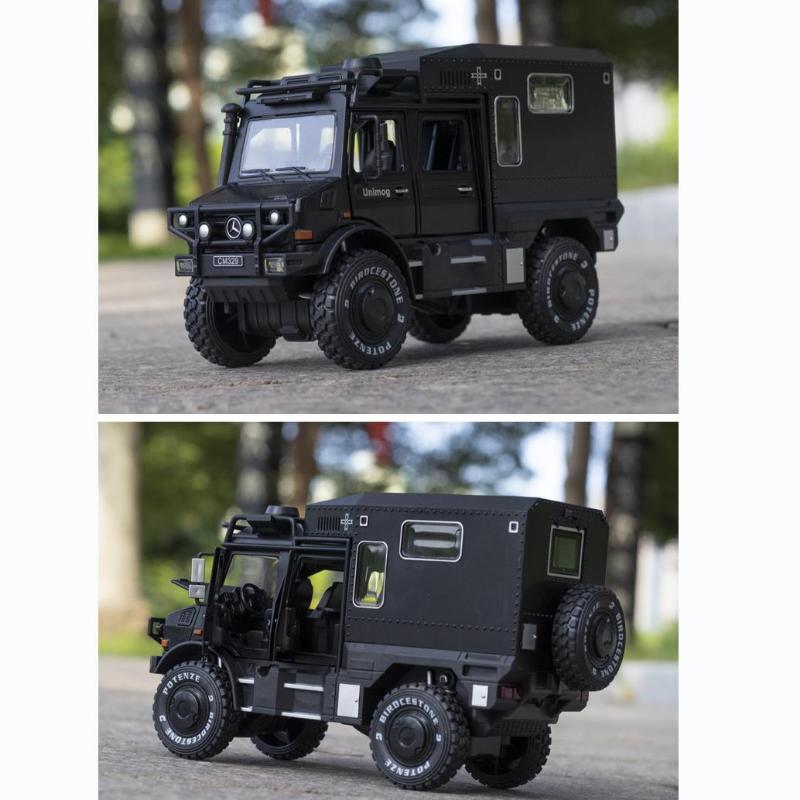 1:Model auta Benz Unimog v měřítku 28, Autíčko s tlakovým odléváním, Otevřené dveře, Světlo a zvuk, Chlapci Hračky Děti Dospělí Dárky