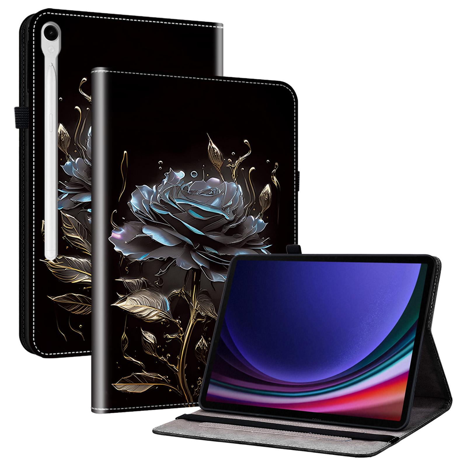 

Для планшета Samsung Galaxy Tab S10/S9 Чехол Противоударный Кожаный Чехол-книжка Подставка С Принтом Ракушка Black Rose