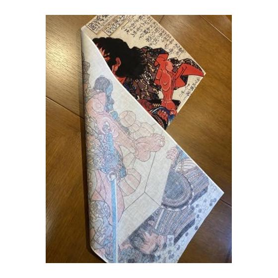 Ukiyo-e Tenugui Towel - Utagawa Kuniyoshi's "Eight Hundred Heroes of the Suikoden of Japan" - Sato Shirobei Tadanobu - Tokuoka Fabric, Reactive Dye
