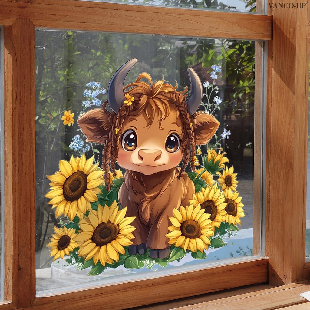 Cute Floral Animal Static Cling Window Sticker Removable PVC Double-Sided Visible for Glass Door Showcase Home Decor Art