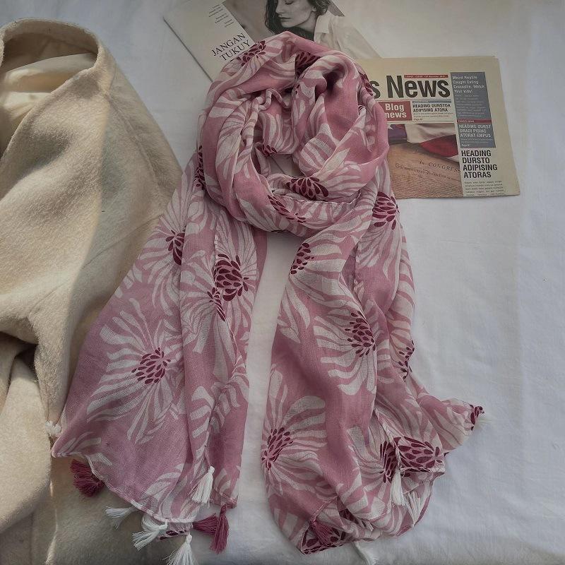 Spain Luxury Fashion Lovely Floral Tassel Viscose Shawl Scarf Lady Print Pashmina Stole Wrap Snood Bufandas Muslim Hijab