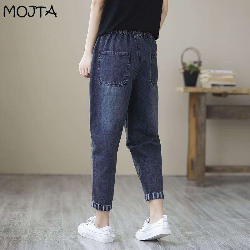 MOJTA Pantalones largos sueltos de talla grande para mujer, informales, finos, con bolsillo tipo Harem, con reborde, Color sólido
