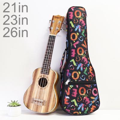 21 / 23 / 26 palcová přenosná taška na ukulele Love Words 10 mm měkký obal na ukulele vycpaný houbou