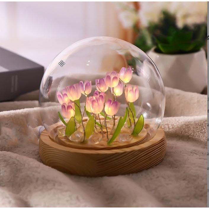 

Tulip Lamp LED Night Light Decoration Lamp Glass Artificial Tulips Table Lamp for Bedroom, Livingroom, Birthday, Anniversary Gift (10 Flower, Purple)