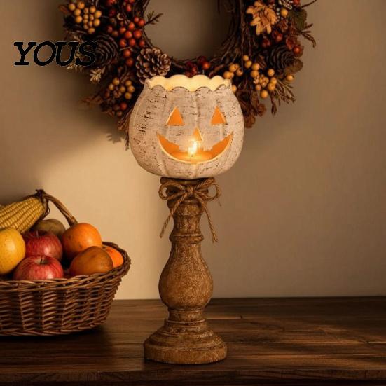 Indoor Fall Mantel Decor Rustic White Pumpkin Tealight Candle Holder Set, Farmhouse Halloween Tea Light Decorative Lanterns for Autumn Holders Decor,