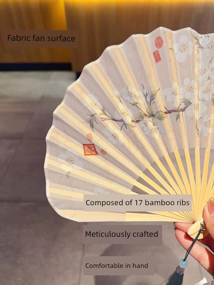 Elegant Pear Blossom Shell Fan, Fairy-Like Butterfly Ancient Style Fan, Hanfu Photo Shoot Folding Fan, Chinese Style Summer Cooling Fan, Portable
