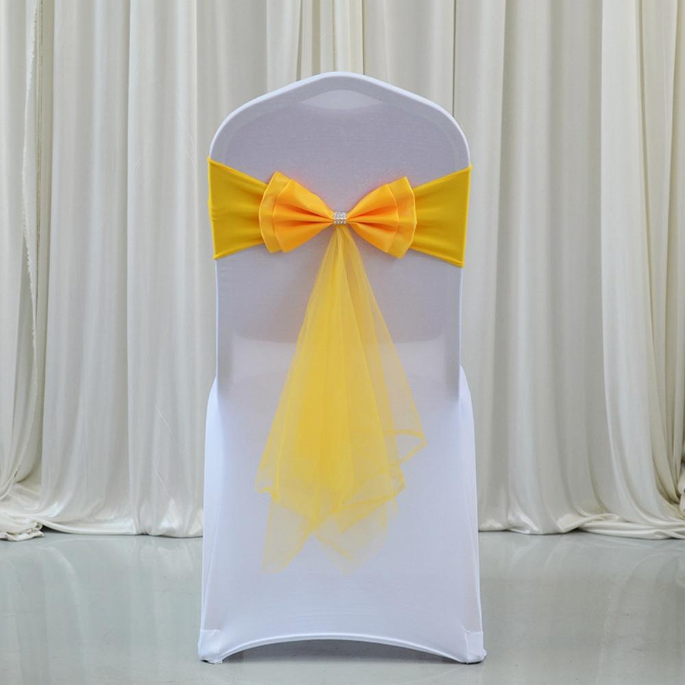Wedding Chair Satin Sash Bow Tie Organza Ribbon Chair Sashes Stretch Bow Knot For Dining Room Banquet Party Decoration Supplies