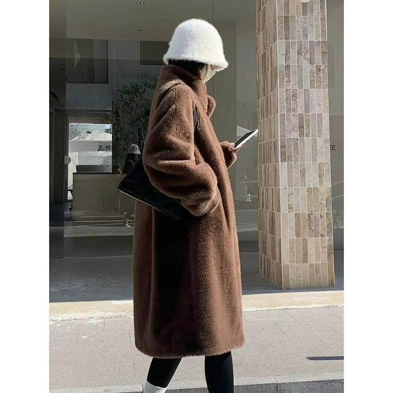 Thickened Long Stand-up Collar Mink Fur, Mink Fur, One-piece Fur, Environmentally Friendly Fur Coat, Women's Coat, Light and Warm