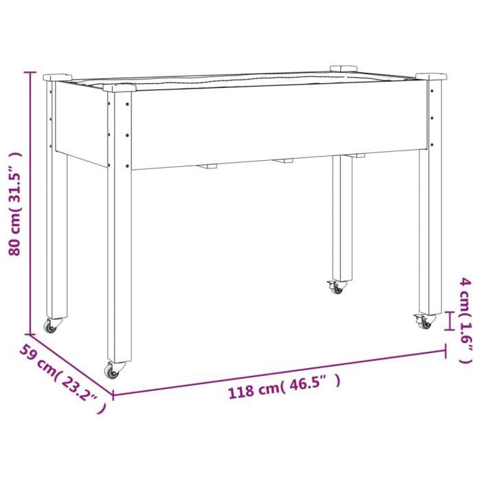 VidaXL Planter On Wheels with Brown Lining 118x59x80 Cm Fir Wood 3157827