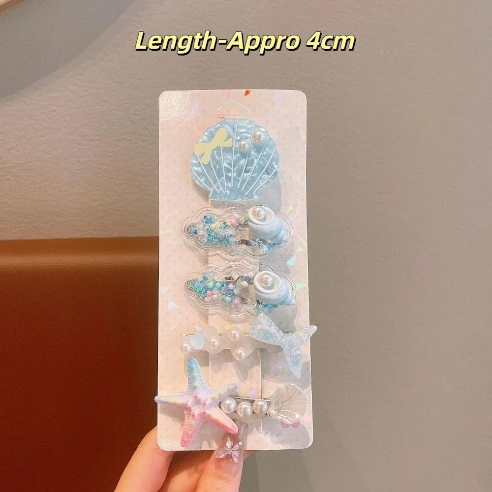 5pcs/Set Ocean Theme Shell Hair Clips Side Clip Style Headwear Cute Starfish Hairpins For Girls