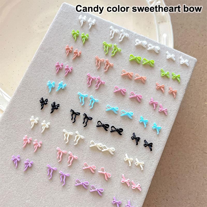 50Pcs Colored Bow Nail Charms Nail Art Tie Decoration Kawaii Accessories Manicure Design Supplies