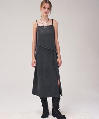 Urban Dress Diagonal Line Sleeveless Dress Charcoal