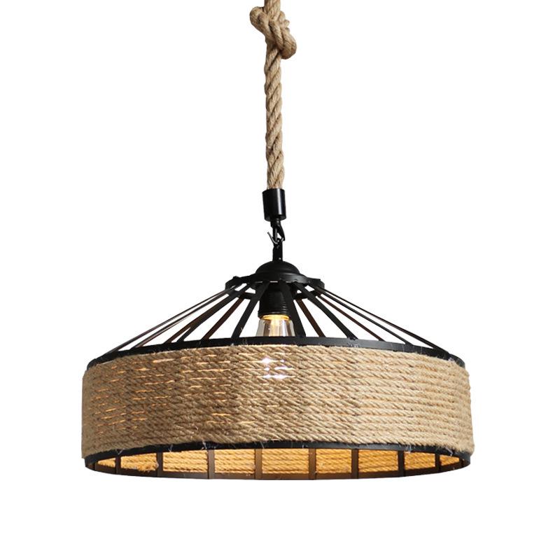 Rustic Industrial Hemp Rope Pendant Light - Yurt & Bar Lighting