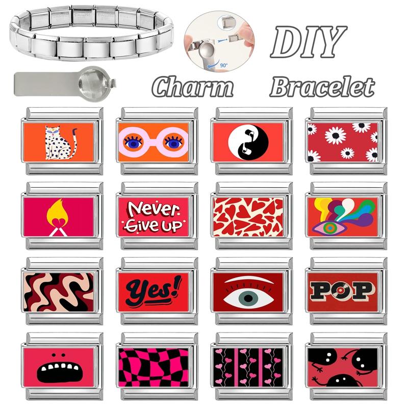 New Creative Tai Chi Cat Eyes Heart Flowers Italian Charm Links Fit 9mm Stainless Steel Bracelet Women Men DIY Making Gifts