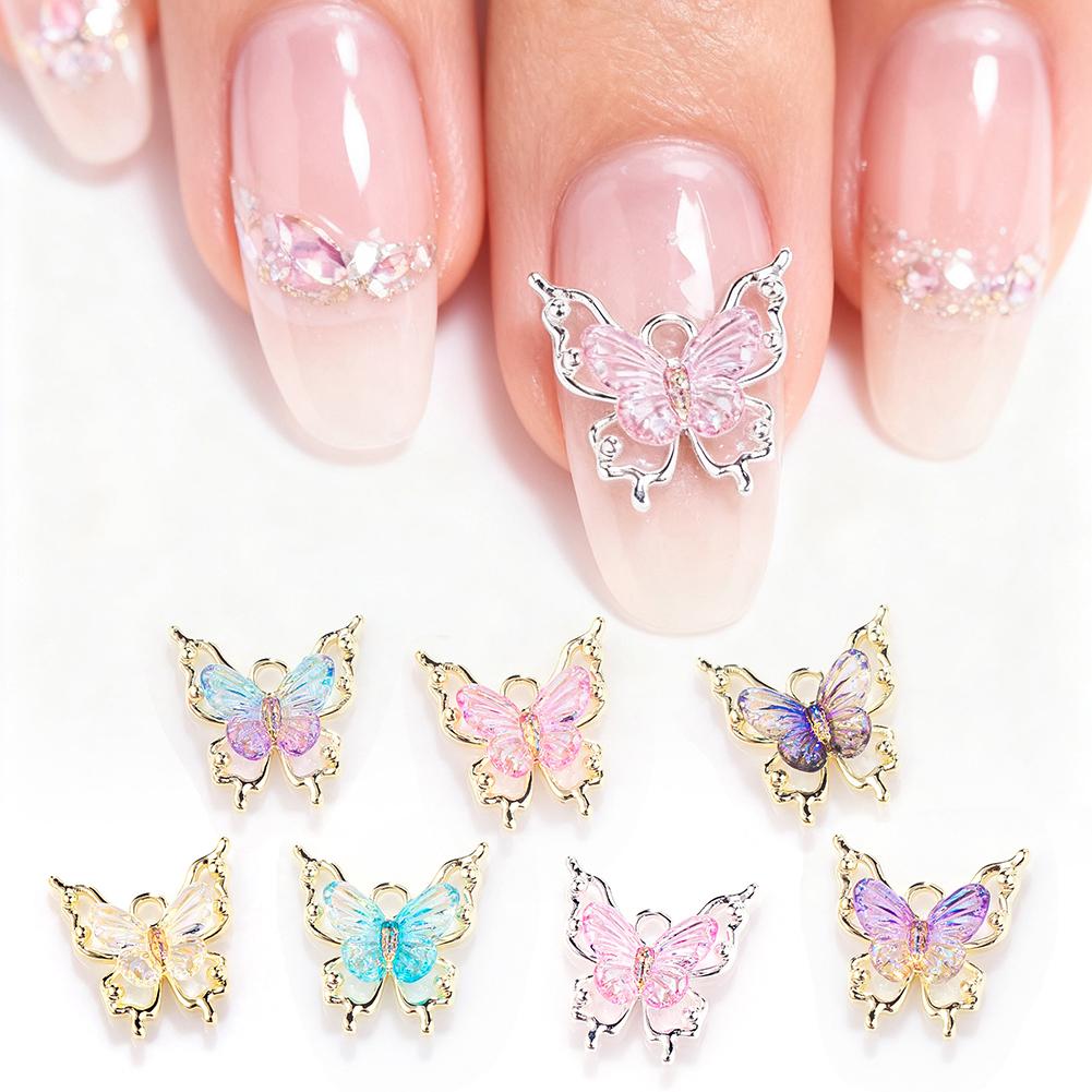10Pcs 3D Spirit Butterfly Nail Art Charm Gradient Crystal Clear Radiant Butterfly Nail Ornament DIY Exquisite Nail Accessories