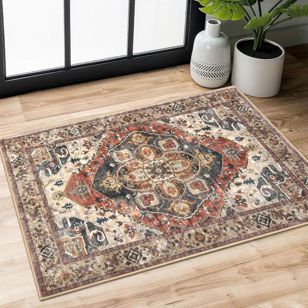 Green Non-Slip Washable Kitchen Runner, Vintage Boho Runners Printed Rug with Non-Shedding, Soft Medallion Floor Carpet for
