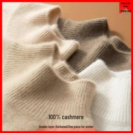 Women's Half High Neck Cashmere Sweater - Autumn/Winter Thick Solid Color Loose Fit with Saddle Shoulder Design.