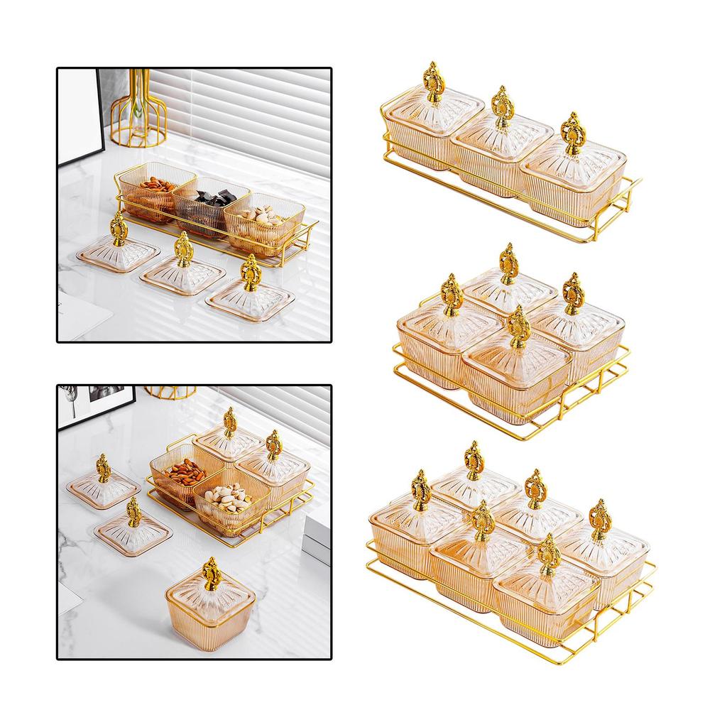 Condiment Tray Serving Platter with Lidded Bowls Divided Snack Dishes Rack Fruit Dessert Organizer