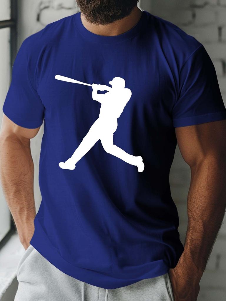 Baseball Player Silhouette T Shirt For Unisex Batter Graphic Crew Neck Tee Sport Fan Baseball Theme Casual Male Daily Outfit Tops