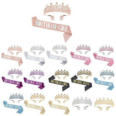Crystal Tiara BIRTHDAY Girl Crown Lovely Satin Sash Sparkling Headwear