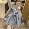 2024 Summer Slim A-Line Denim Pleated Skirt for Students