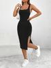 2024 Spring/Summer Sleeveless Slim Fit Dress: Solid Color, Large Hole Stripe Fabric with Slit Design for Women