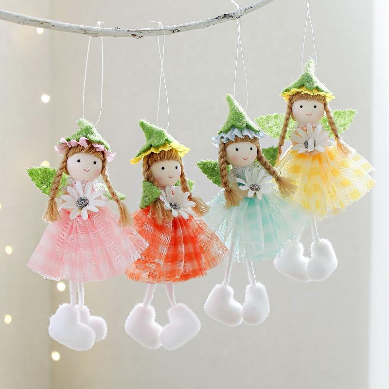

4Pcs Handmade Cloth Flower Fairy Hanging Ornaments, Cute Elf Girl Doll with Wings, Spring Tree Decor, Kids Gift