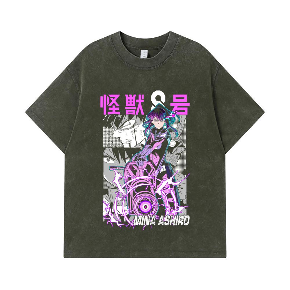 

275 GSM Washed T-shirts 100% Cotton Kaiju No 8 V15 Mina Print Unisex Heavy Cotton T Shirt S армия зеленый