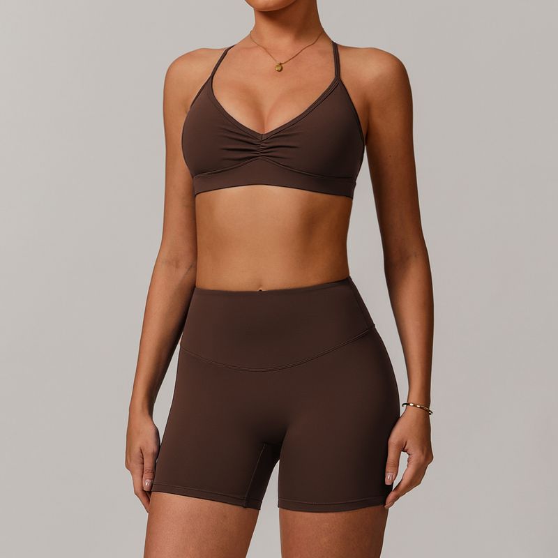 

Guangzhou Zechuang Clothing Co., Ltd. Yoga Clothes Suit Tight High Waist Yoga Quick-Drying Fitness Clothes Sports Running 9172 bra +9172 shorts burnt tea coffee XL