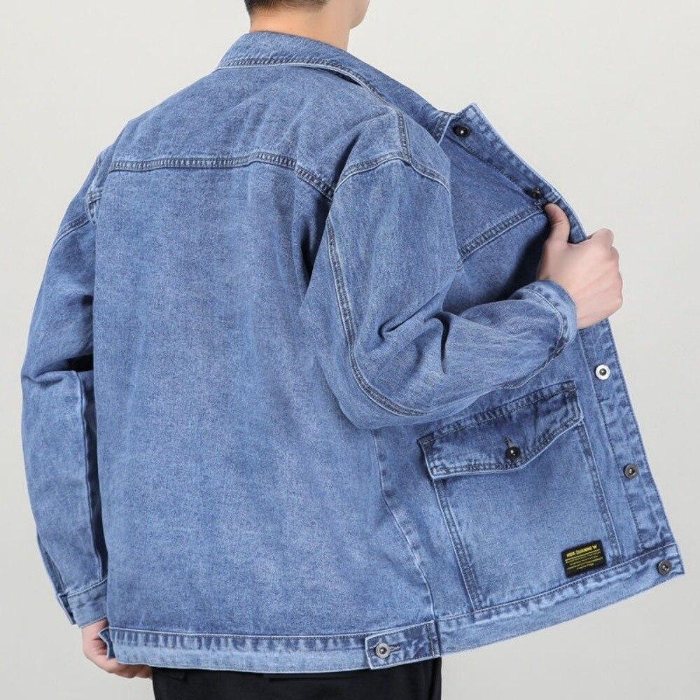 Veste en jean décontractée à poches multiples pour homme, couleur unie, ample, style américain