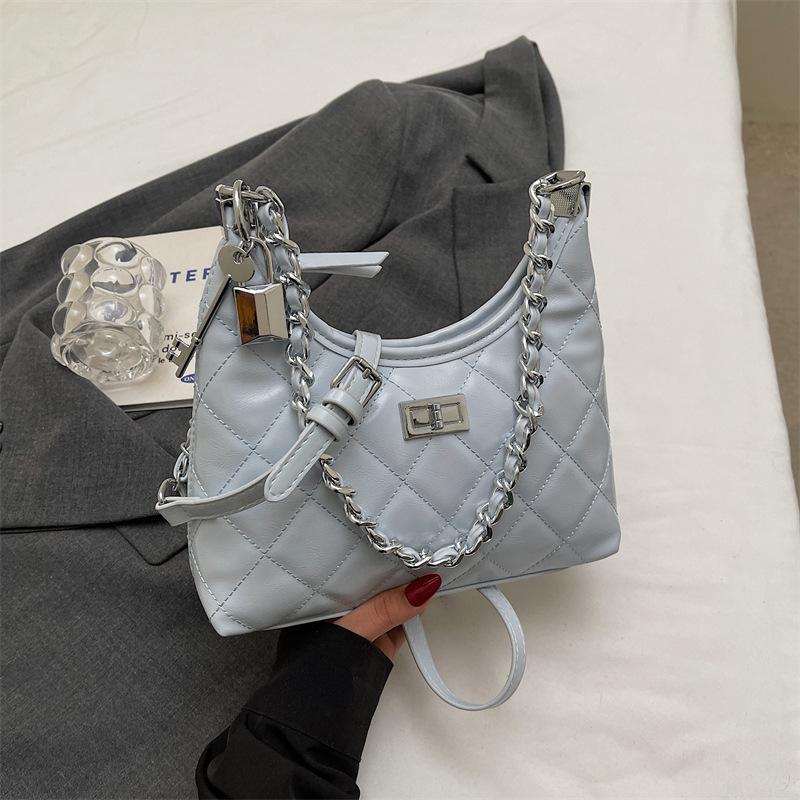 New Fashion Light Luxury Simple Solid Color Embroidery Thread Diamond Hippie Bag Shoulder Crossbody Trendy Women's Bag